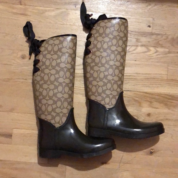 NWT Coach Tristee Rainboots Almond Toe Knee High - Picture 3 of 7